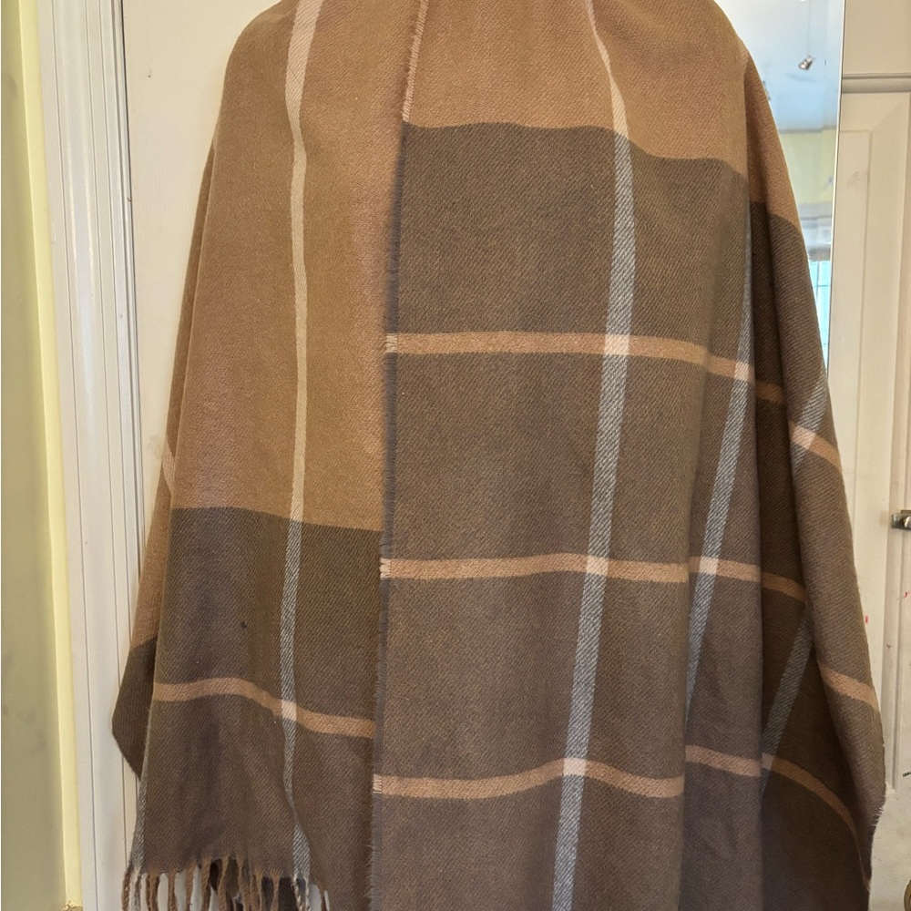 Plaid Tan and Brown Shawl/scarf/wrap 70 by 25 inches New